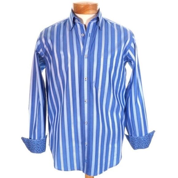Bugatchi Mens Small 14-14.5 Long Sleeve Striped Shirts With Contrast Cuffs & Col - Picture 7 of 9